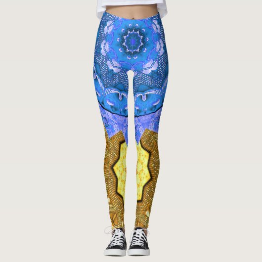 Mandala Magic Blue & Gold Leggings (Vorderseite)