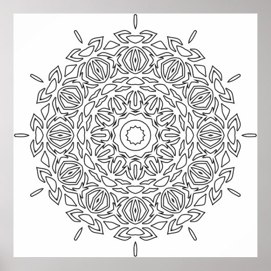 Mandala-Malvorlage Geschichtetes Blattmuster-Desig Poster (Vorne)