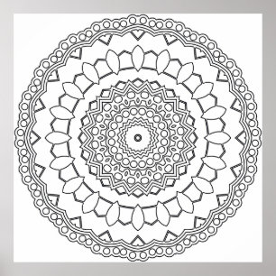 Mandala-Malvorlage mit Blütenblättern und Punkt-Ri Poster