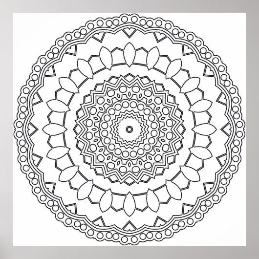 Mandala-Malvorlage mit Blütenblättern und Punkt-Ri Poster (Vorne)