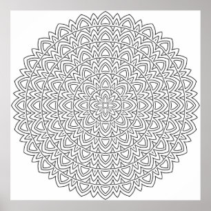 Mandala-Malvorlage mit geschichteten, sich wiederh Poster