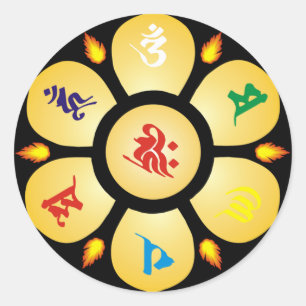 Mandala Mantra des göttlichen buddhistischen Sansk Runder Aufkleber