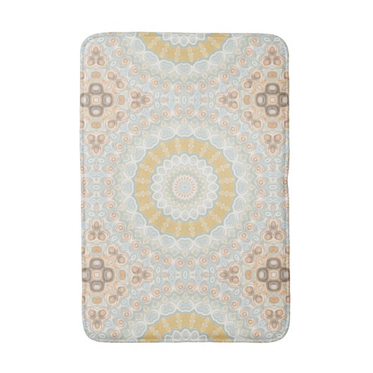 Mandala Medallion in Gelb, Blau und Orange Badematte (Vorderseite Vertikal)