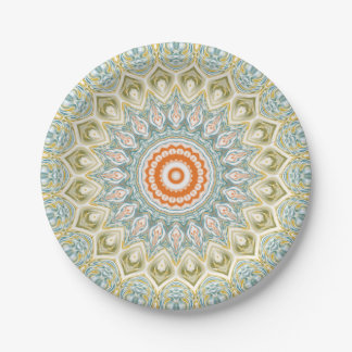 Mandala Medallion in Green, Blue und Orange Pappteller