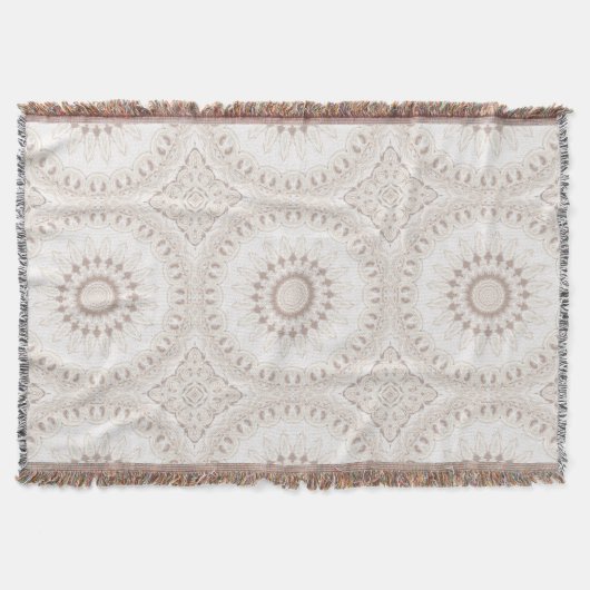 Mandala Medallion in Weiß und Beige Decke (Vorderseite)