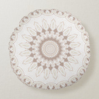 Mandala Medallion in Weiß und Beige Rundes Kissen