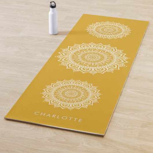Mandala Meditation Golden Yellow Custom Name  Yogamatte (Beispiel)