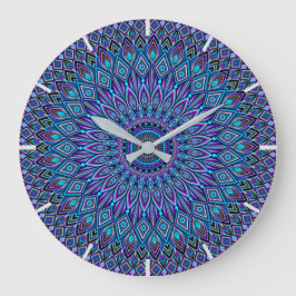 Mandala-Meditations-blauer aquamariner lila Pfau Große Wanduhr