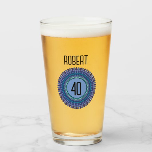 Mandala Men's Birthday Party Name Age Gift Glas (Vorne (Gefüllt))