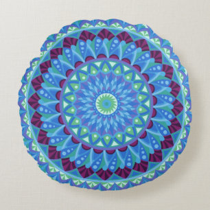Mandala Midnight Dreams Blau Boho Zen Rundes Kissen