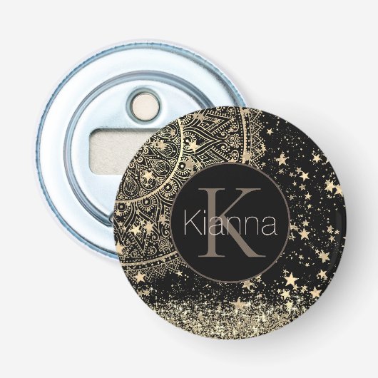 Mandala mit Gold Monogram verzaubern Flaschenöffner (Vorderseite)