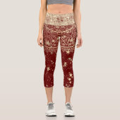 Mandala mit Gold Stars auf Rot verzaubern Capri Leggings (Vorderseite)