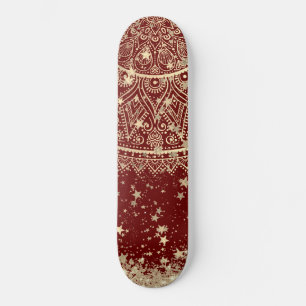Mandala mit Gold Stars auf Rot verzaubern Skateboard