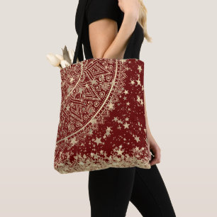 Mandala mit Gold Stars auf Rot verzaubern Tasche