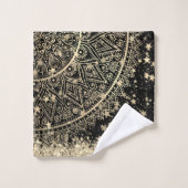 Mandala mit Gold Stars auf schwarz bezaubern Badhandtuch Set (Waschlappen)