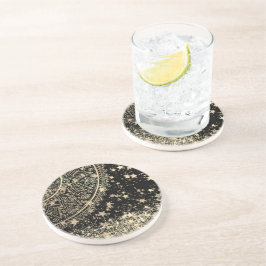 Mandala mit Gold Stars auf schwarz bezaubern  Getränkeuntersetzer