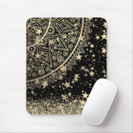 Mandala mit Gold Stars auf schwarz bezaubern Mousepad