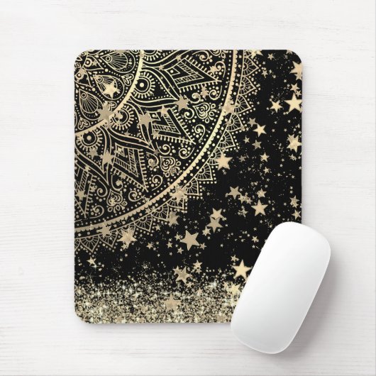 Mandala mit Gold Stars auf schwarz bezaubern Mousepad (Mit Mouse)