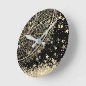 Mandala mit Gold Stars auf schwarz bezaubern Runde Wanduhr (Winkel)