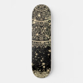 Mandala mit Gold Stars auf schwarz bezaubern Skateboard (Vorderseite)