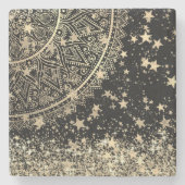 Mandala mit Gold Stars auf schwarz bezaubern Steinuntersetzer (Vorderseite)