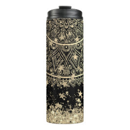Mandala mit Gold Stars auf schwarz bezaubern Thermosbecher