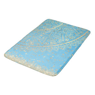 Mandala mit Gold Stars auf Türkis verzaubern Badematte