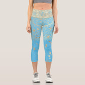Mandala mit Gold Stars auf Türkis verzaubern Capri Leggings (Vorderseite)