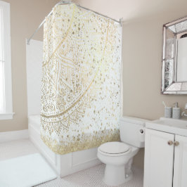 Mandala mit Gold Stars auf Weiß bezaubern   Duschvorhang