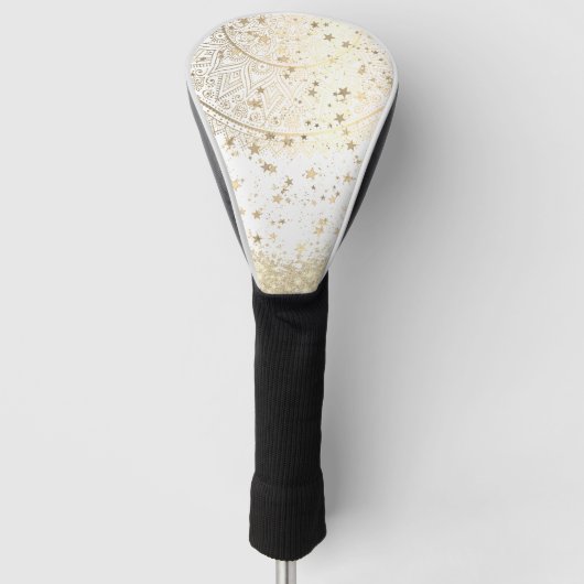 Mandala mit Gold Stars auf Weiß bezaubern Golf Headcover (Vorderseite)