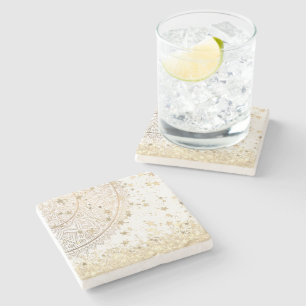 Mandala mit Gold Stars auf Weiß bezaubern Steinuntersetzer