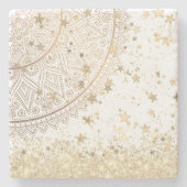 Mandala mit Gold Stars auf Weiß bezaubern Steinuntersetzer (Vorderseite)