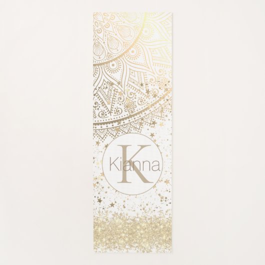 Mandala mit Gold Stars auf Weiß bezaubern Yogamatte (Vorderseite)