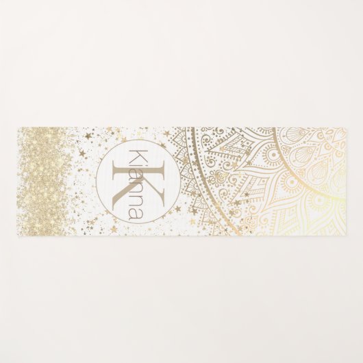 Mandala mit Gold Stars auf Weiß bezaubern Yogamatte (Vorderseite (Horizontal))