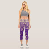 Mandala mit Gold Stars Glitzer Lila Capri Leggings (Vorderseite)