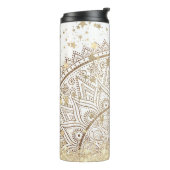 Mandala mit Goldstars auf Weiß Personalisiert Thermosbecher (Nach links gedreht)