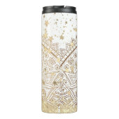 Mandala mit Goldstars auf Weiß Personalisiert Thermosbecher (Rückseite)
