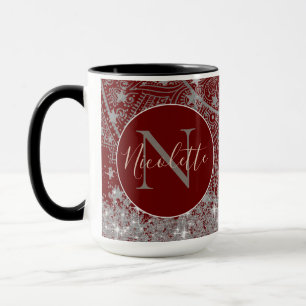 Mandala mit Monogram Glitzer Silver Stars Red Tasse