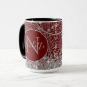 Mandala mit Monogram Glitzer Silver Stars Red Tasse (Vorderseite Links)
