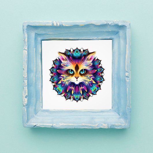 Mandala mit niedlichem Katzenportrait Fotodruck