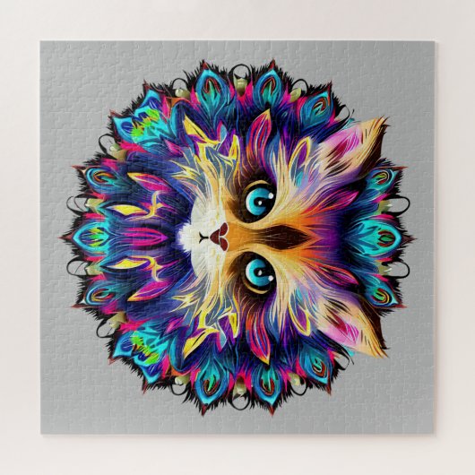 Mandala mit niedlichem Katzenportrait Puzzle (Horizontal)