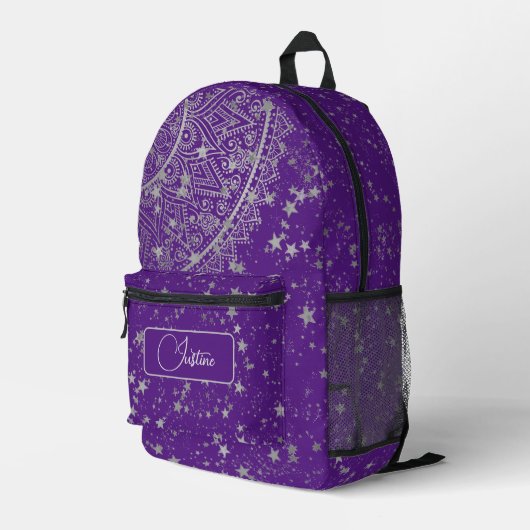 Mandala mit Silberstars Lila Personalisiert Bedruckter Rucksack (Rückseitige Ecke Rechts)