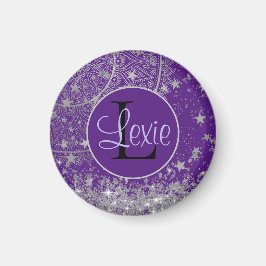 Mandala mit Silberstern auf Lila verzaubern Magnet