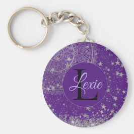 Mandala mit Silberstern auf Lila verzaubern Schlüsselanhänger