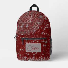 Mandala mit Silver Stars on Red Persononare Bedruckter Rucksack
