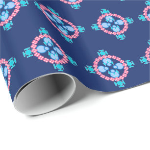 Mandala mit vier Punkten, Indigo Blau, Türkis und  Geschenkpapier