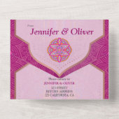 Mandala-Mix aus Cerise Pink Blues & Orange All In One Einladung (Rückseite)