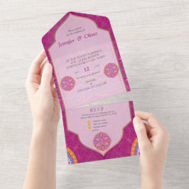 Mandala-Mix aus Cerise Pink Blues & Orange All In One Einladung