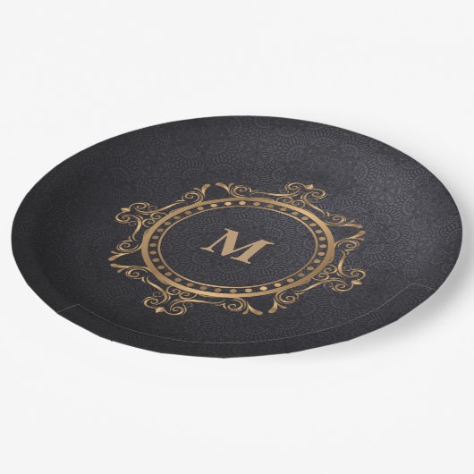 Mandala-Monogramm Pappteller (Schrägansicht)
