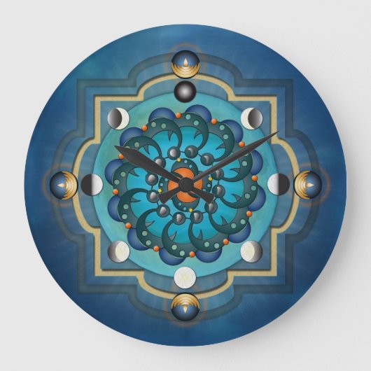 Mandala Moon phasen Wall Clock Große Wanduhr (Vorderseite)